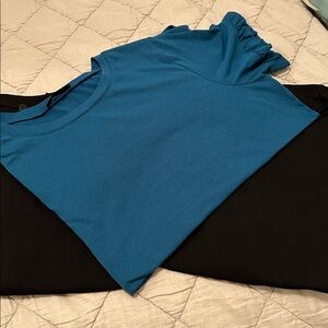 Teal & 2 Black Short Sleeve Top with Ruffle Detail